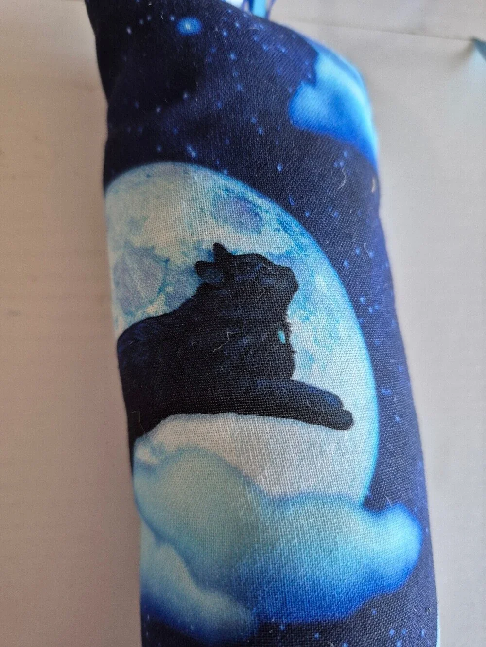 Black cat in moon Cat-nip cat kicker toy stuffed w/ fluff & ribbons for fur baby